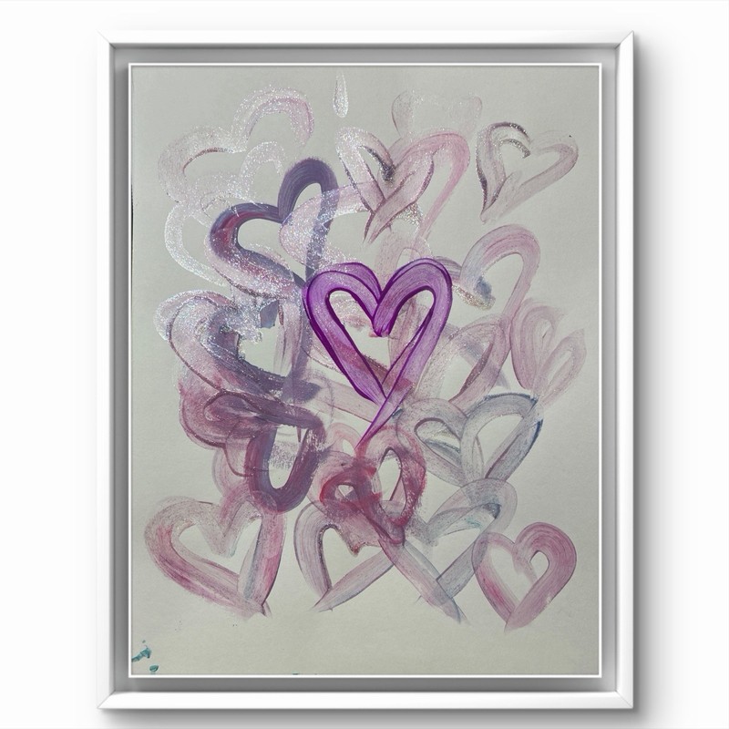BLESSED#1533  Purple Pink Heart Pile 14x11 Original Paper Art Modern Abstract