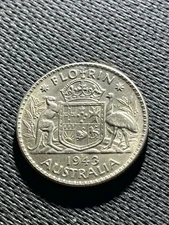 Vintage Australia Florin 1943 Silver George VI Coin X  Fine