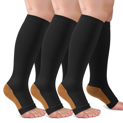 3 Pack Open Toe Compression Socks for Women & Men, Toeless Knee High Stocking...