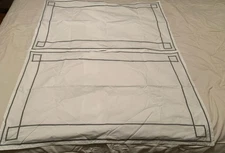 2 Kassatex Fine  Cotton King Pillowshams White Gray Embroidered Trim  Italy