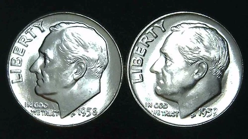 1958 1959-P  10C Roosevelt Dime (2  Coins) BU 90% Silver 26ctt0106-6