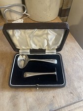 Antique Solid Sterling Silver Baby Spoon & Food Pusher 1936 Birmingham Hallmarks