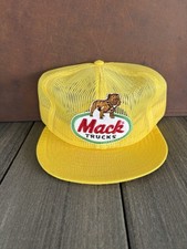 Vintage Mack Truck Snapback Trucker Hat SnapBack USA Full Mesh RARE Yellow