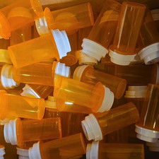 Lot of 40 Empty Orange Rx Pill Bottles w/ White Caps, 13 Dram 2.25in by 1.3in