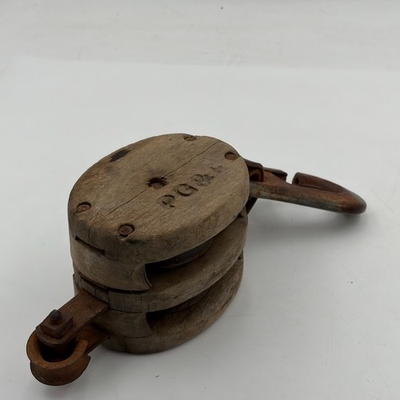 #ad VTG PGamp;E Utility Collectible Wood Block Tackle Pulley Pacific Gas Electricity $49.95