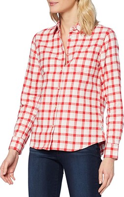 Wrangler kariertes 1 Pocket Hemd Damen S Baumwolle Langarm Knopfleiste Lutscher rot