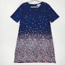 Michael Kors Dress Women XXL Blue Floral Print Shift Stretch Short Sleeve Casual