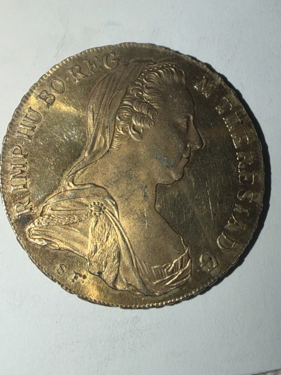 Vintage Gold Tone Textured Multi Link Chain Belt Maria Theresia Coin Charm 1780 1780 maria theresa thaler - Gem main image 2