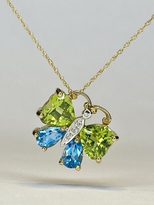 10K Gelbgold echter Peridot Topas Diamant Schmetterling Anhänger 10K 20'' Halskette