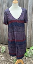 Fatface Shift Dress Size 10 Purple Blue Red V Neck Short Sleeve Charity Sale