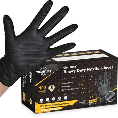 TitanFlex Heavy Duty Black Industrial Nitrile Gloves, 8-mil, Large, Box of 10...