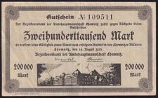 Germany Chemnitz 200000 Mark 1923 Old Vintage Emergency Paper Money Banknote VF