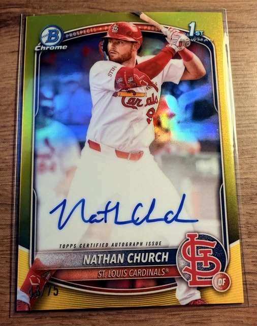 Nathan Church 2025 Bowman Chrome 1st #CPA-NCH Yellow Ref Auto /75 Cardinals