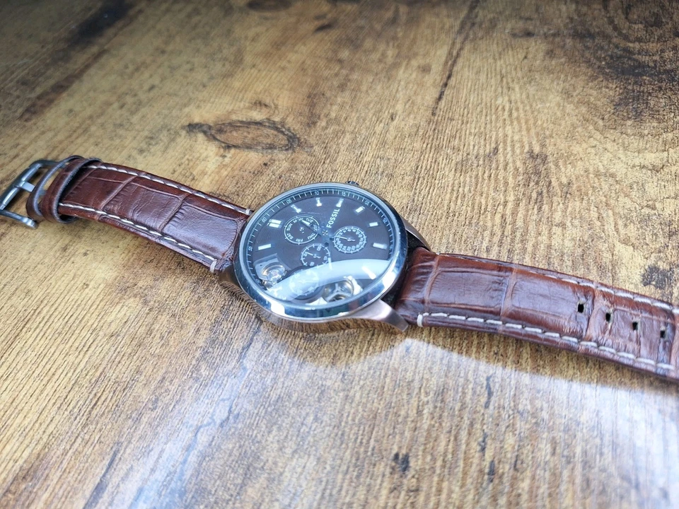 Reloj para hombre Fossil Twist multifunción esfera negra correa de cuero necesita batería Foto 4 de 4