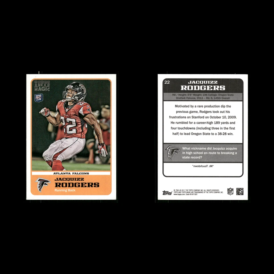 Jacquizz Rodgers Rookie #22 2011 Topps Magic Rookies Atlanta Falcons Football - Image 3 of 3