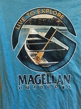 Magellan Outdoors Mens T-Shirt Sz Medium Teal Blue Camping Canoe Live To Explore