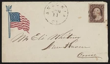 Photo of Civil War envelope,American flag,eagle,laurel atop flagpole,c1863