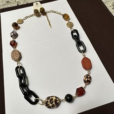 Multi Color Beaded Necklace  Pierced Dangle Earrings Set Gold Tone / Black