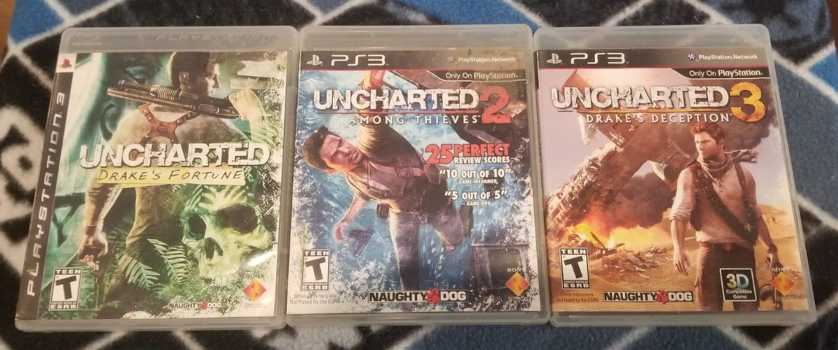 Uncharted 1 2 & 3 Trilogy Bundle Sony PlayStation 3 PS3 Games Tested Black  Label