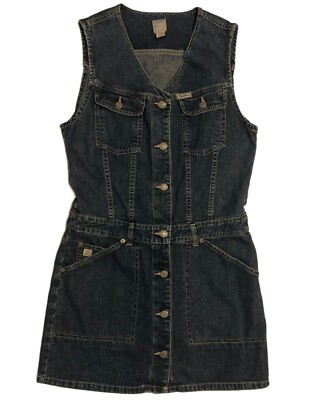 vtg 1994 PEPE JEANS Blue Jean Dress Sz M Sleeveless TESS Pockets Blue Denim