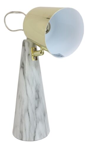 Ceramic Contemporary Cone Task Table Lamp Faux Carrara Marble Base Gold Shade - Picture 1 of 8
