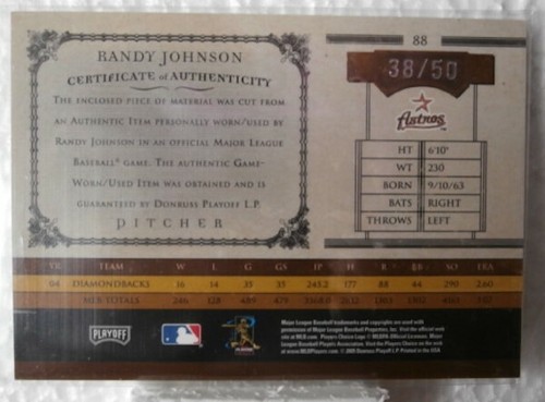 2005 PLAYOFF PRIME CUTS Material "Randy Johnson" Pr: 38/50 - Picture 2 of 2