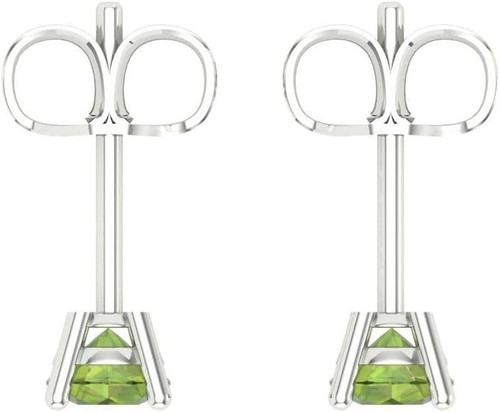 0.52 Ct Natural Peridot Solitaire Stud Earrings 10k Solid White Gold - Picture 4 of 4