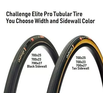 Challenge Elite Pro Tubular Bicycle Tire 700x23, 700x25, 700x28 Tan or Black