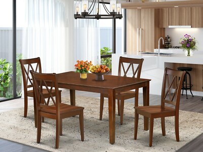 5pc Capri dinette kitchen dining table + 4 xx-back wood seat chairs in mahogany