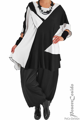 MAGNA – Lagenlook TUNIKA SHIRT Gr 44 Bis 58 – Schwarz | Lagenlook