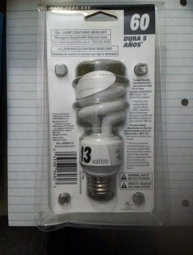 5) NEW GE Energy Smart 60 Watt (Uses Only 13 Watts) Fluorescent Light Bulbs SAVE - Picture 3 of 3