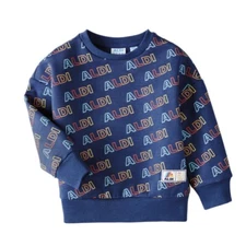 Aldi Gear Kids Large (12-14) Crewneck Pullover Blue with Logo Print Cotton NWT
