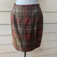 I.Magnin Metallic Wool Plaid Pencil Straight Skirt Vintage Retro Cocktail 8