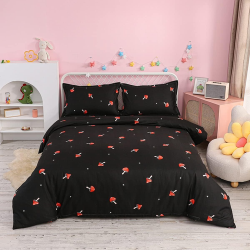 Mushroom Bedding Set Full Girls Cute Mushrooms Decor Duvet Cover Reversible Kaw - Picture 2 of 12