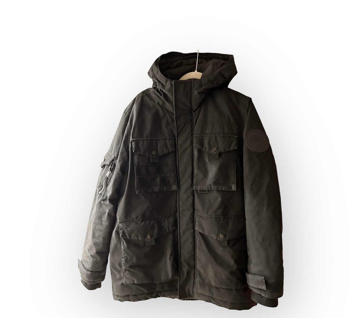 Topman Mens Longline Black Padded Puffer Pockets Hooded Thick Winter Coat