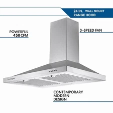 24" Kitchen Wall Mount Range Hood 450CFM Stainless Steel Vented LEDs 3-Speed New