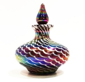 Art glass perfume bottle. Iridescent rainbow colors. Sweet & petite.