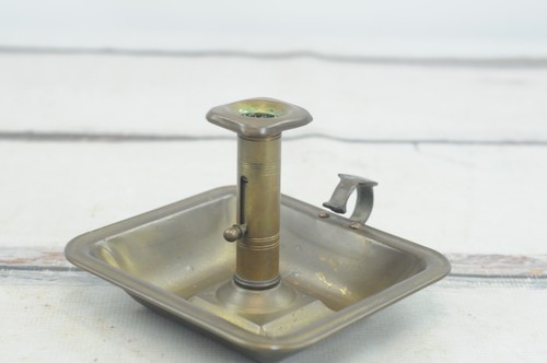 Antique Colonial Push Up Pin Brass Chamber Stick Holder Finger Hold Large Square - Picture 3 of 10