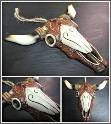 Western Texas Cow Skull Ornament – Rustic Antique Finish, Hanging Decor, 6" X 5"