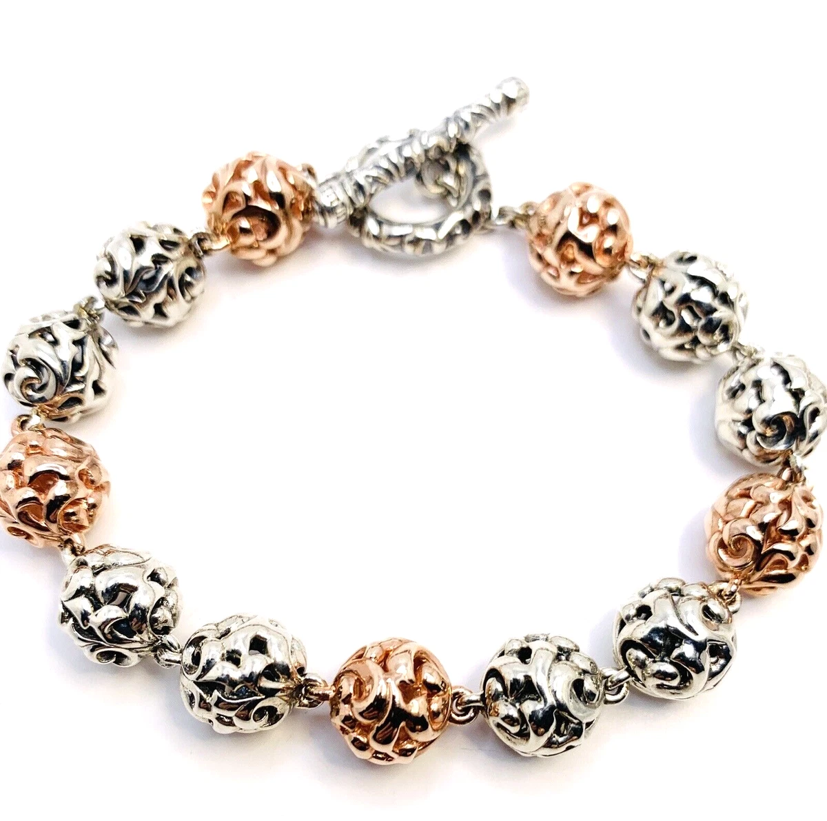 Charles Krypell Two Tone Ivy Bracelet 925 Sterling Rose Gold