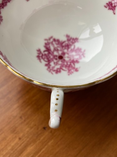 COALPORT Footed Tea Cup Saucer Red Pink Fuschia Botanical Floral Pattern 5012/B - Picture 7 of 16