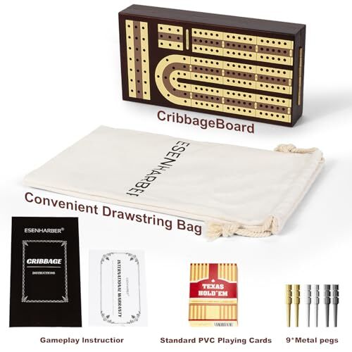Foldable Wooden Cribbage Board Set - Elegant 3-Track Design with Magnetic - Picture 6 of 7
