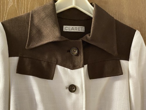 FABULOUS 1960’s Coat Dress by Claret Cream & Brown Linen with Gold Chain Belt - Picture 9 of 17