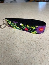 Key Ring Fob - Wristlet Style - Retired Midnight Blue fabric on Black Webbing