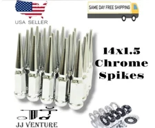 24x Chrome 4.5" Tall 14x1.5 Spike Lug Nut+Key Fit Chevy Silverado1500 Tahoe&More