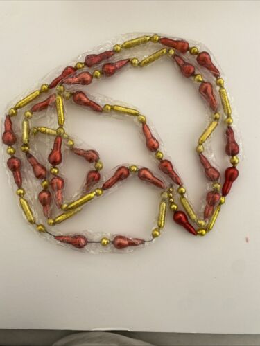 VTG NOS Gold Red MERCURY GLASS Big BEAD Tube TEARDROP 9 FT GARLAND Ornament - Picture 4 of 16