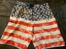 New Burnside Mens Swim Beach Trunks Bathing Suit Shorts Size 36 Stars Stripes
