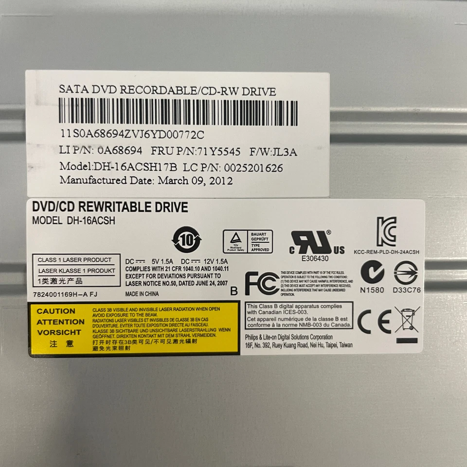 Unidad de disco óptico de doble capa Philips DH-16ACSH DVD±RW DL SATA 71Y5545 F/N JL3A Foto 2 de 4