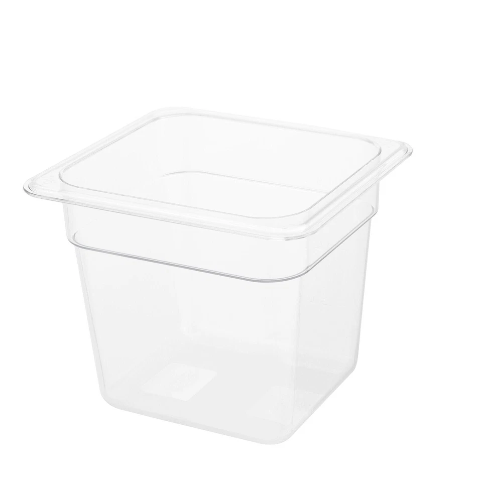 Paquete de 8 contenedores cuadrados de almacenamiento de alimentos de policarbonato de policarbonato de 4 pulgadas de tamaño 1/6 Foto 3 de 4