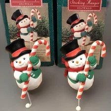 Snowman Stocking Hanger Hallmark 1989 Set Of 2